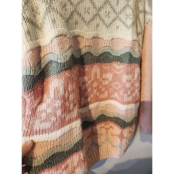 Vintage Maggie Lawrence Sweater 80s 90s Pink Knit Flower Sweater Large - Picture 4 of 5